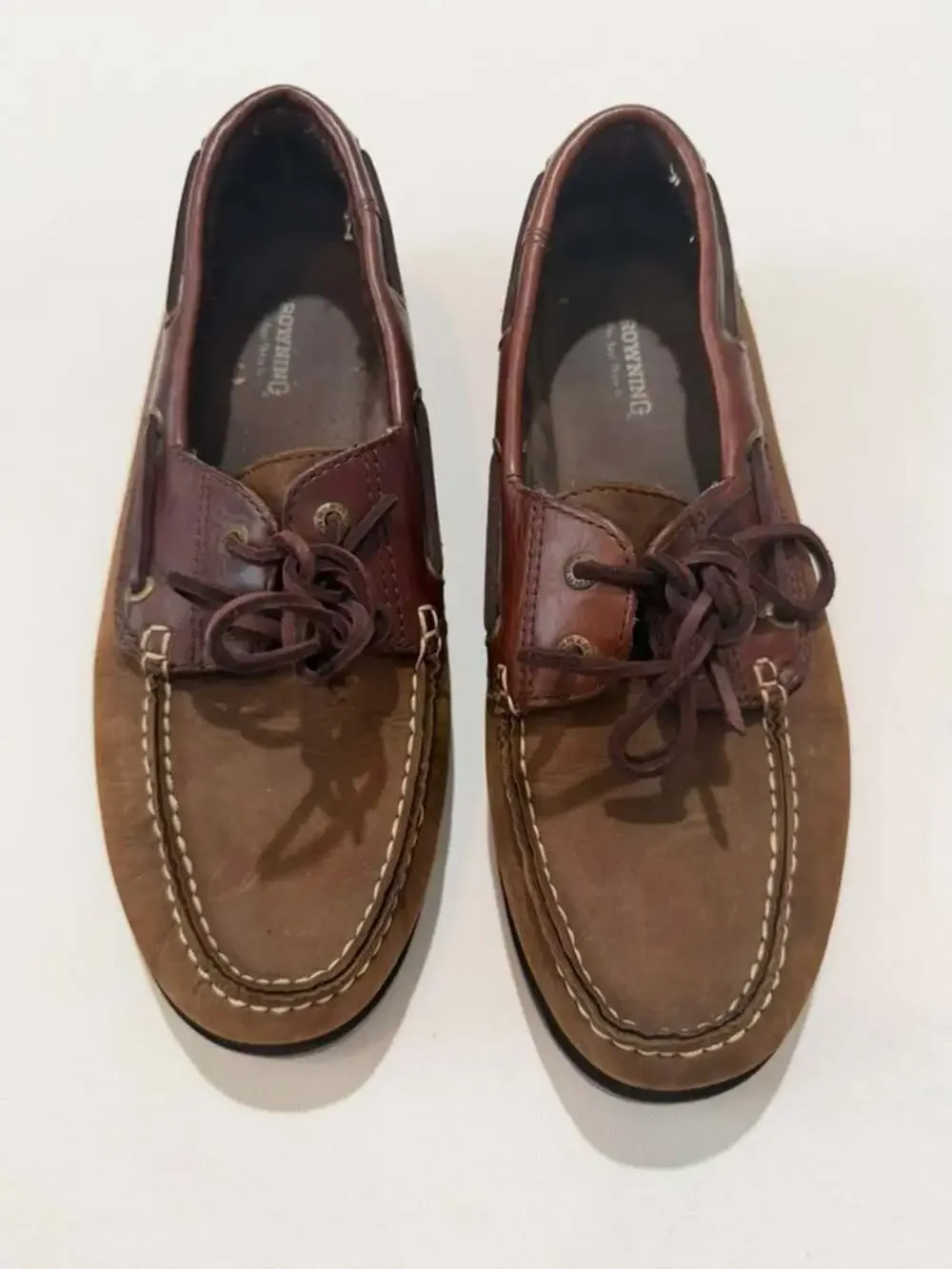 Men’s Brown Two-Tone Genuine Leather Suede Boat Shoe Loafers Size 9M